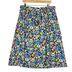 EUC Melissa Paige Colorful Floral Stretch Elastic Tie Waist Knee Length Skirt XL